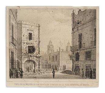 (MEXICO--PRINTS.) Gualdi, Pedro; artist. Pair of lithographs depicting an uprising in Mexico City.